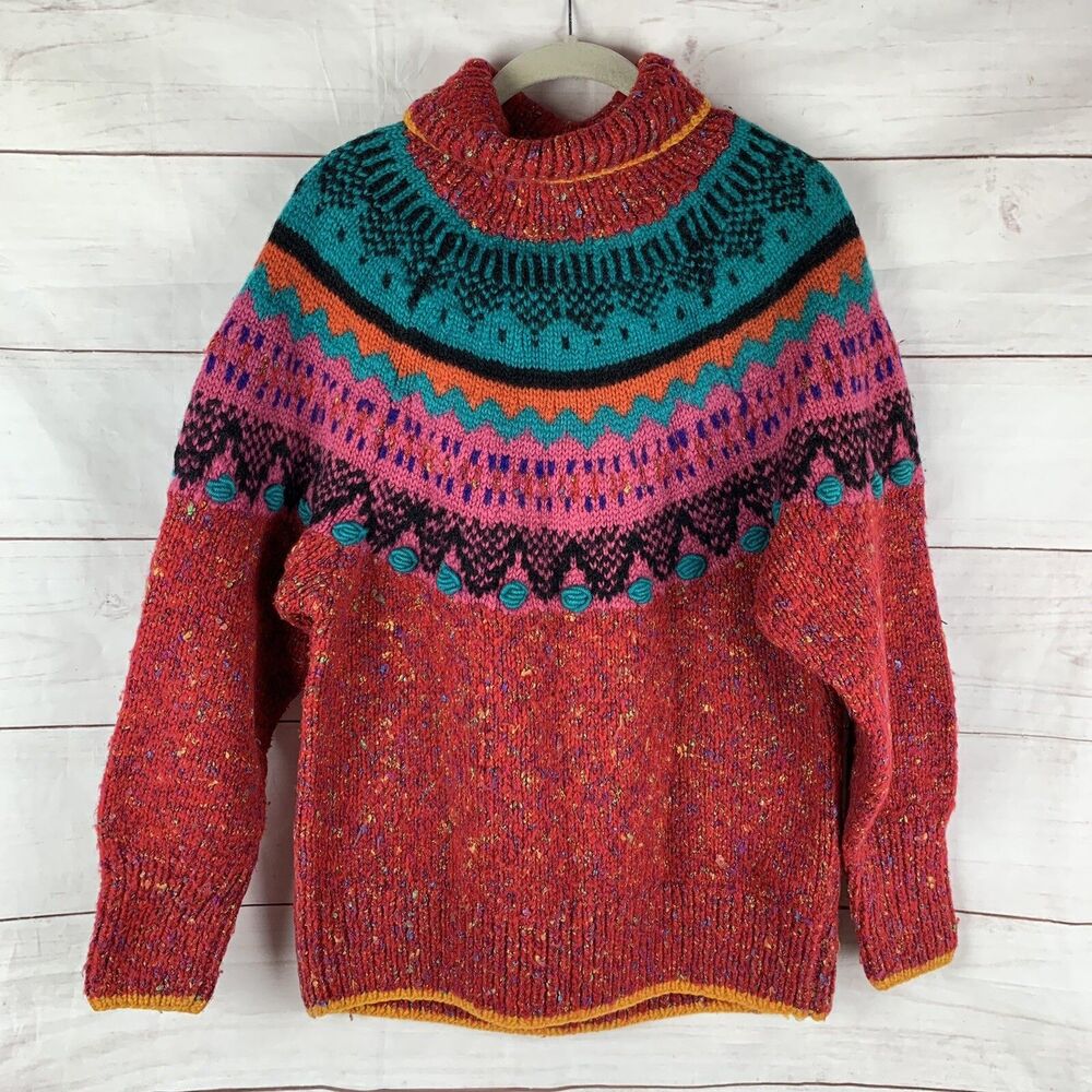 Crescendo Sweater Pullover Vintage Winter Wool Medium Scandinavian roses retro